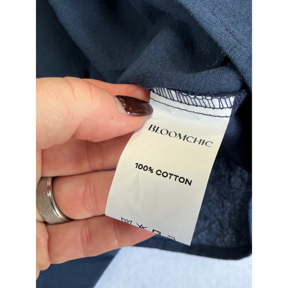 BloomChic Navy Blue 100% Cotton Pintuck TieFront Sleeveless Midi Dress 18-20 NWT - Picture 3 of 6